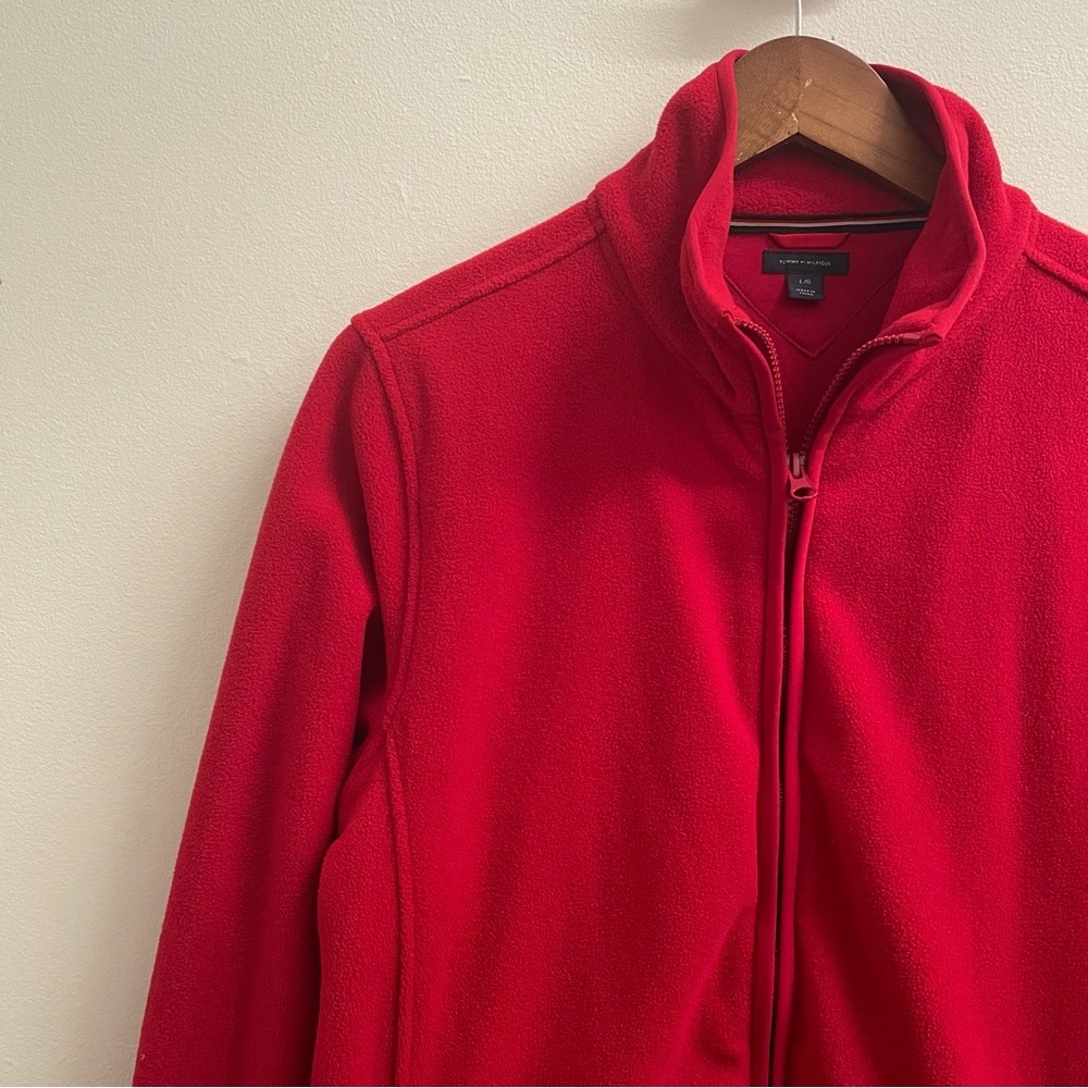 Tommy Hilfiger Jacket, Tommy Hilfiger Fleece Jacket, Red Zip-Up Fleece Jacket
